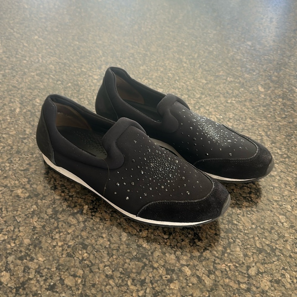 Paul Green Black Leather Daphne Flat Loafers Slip On Minimalist Shoes 6 US 8.5